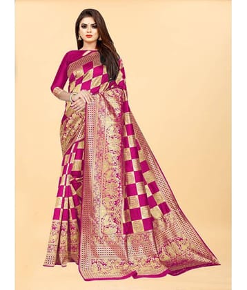 Gazal Fashions Banarasi Silk Embellished Saree With Unstitched Blouse Piece ( Pink )