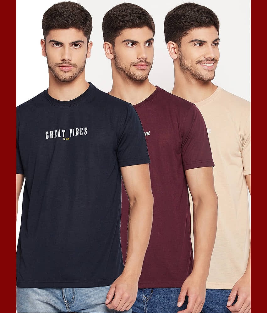 UBX Pack of 3 Cotton Blend Regular Fit Men's T-Shirt ( Maroon )