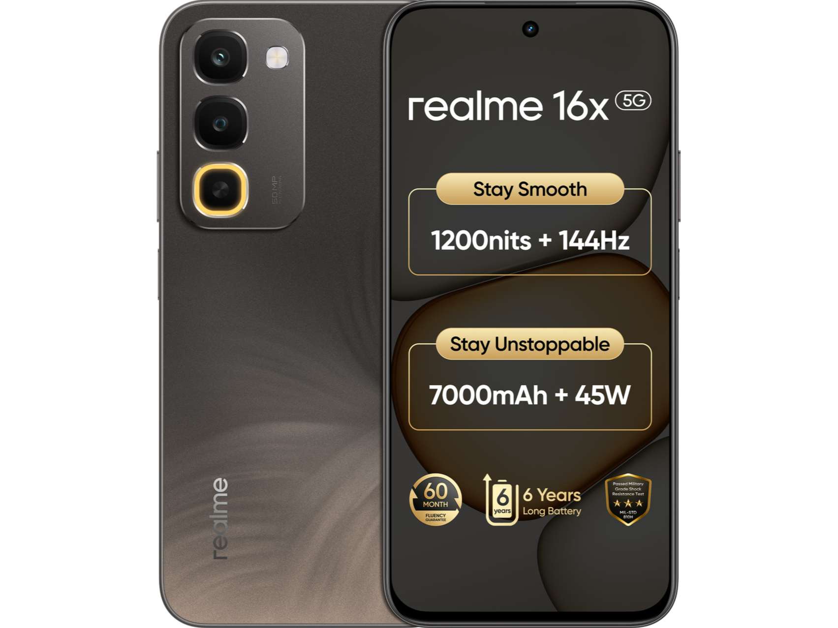 Realme 16x 5G Smartphone, 6GB RAM, 128GB Storage - Endurance Brown