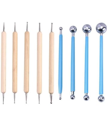 SHB 9 Piece Ball and Wooden Dotting Tool Set Embossing Stylus for Clay Pottery Ceramic Nail Art and Polymer Clay