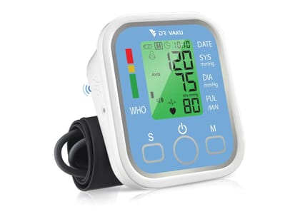 Dr Vaku BP Monitor, Fully Automatic Digital Blood Pressure Machine for Home Monitoring with Talking Function, Large Display & Cuff Kit - White & Blue