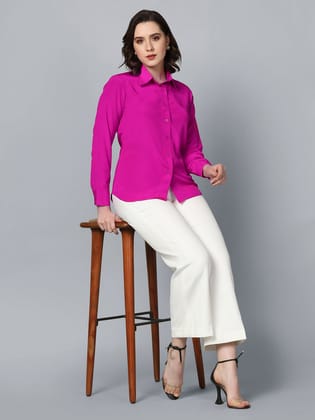 Collared Crepe Shirt- Pink-S