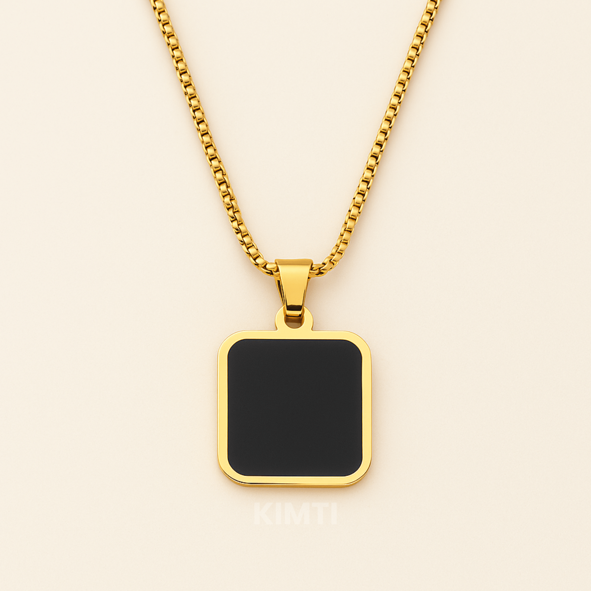 18K Gold Plated Anti Tarnish Black Square Charm Men Chain