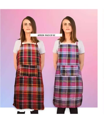 CreadCraft Cotton Checks Kitchen Apron with 1 Center Pocket ( Pack of 2 )