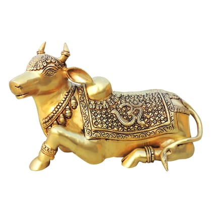 Brass Showpiece Nandi God Idol Statue - Handmade Religious Statue, Height : 8 Inch (BSMAS1382 A)