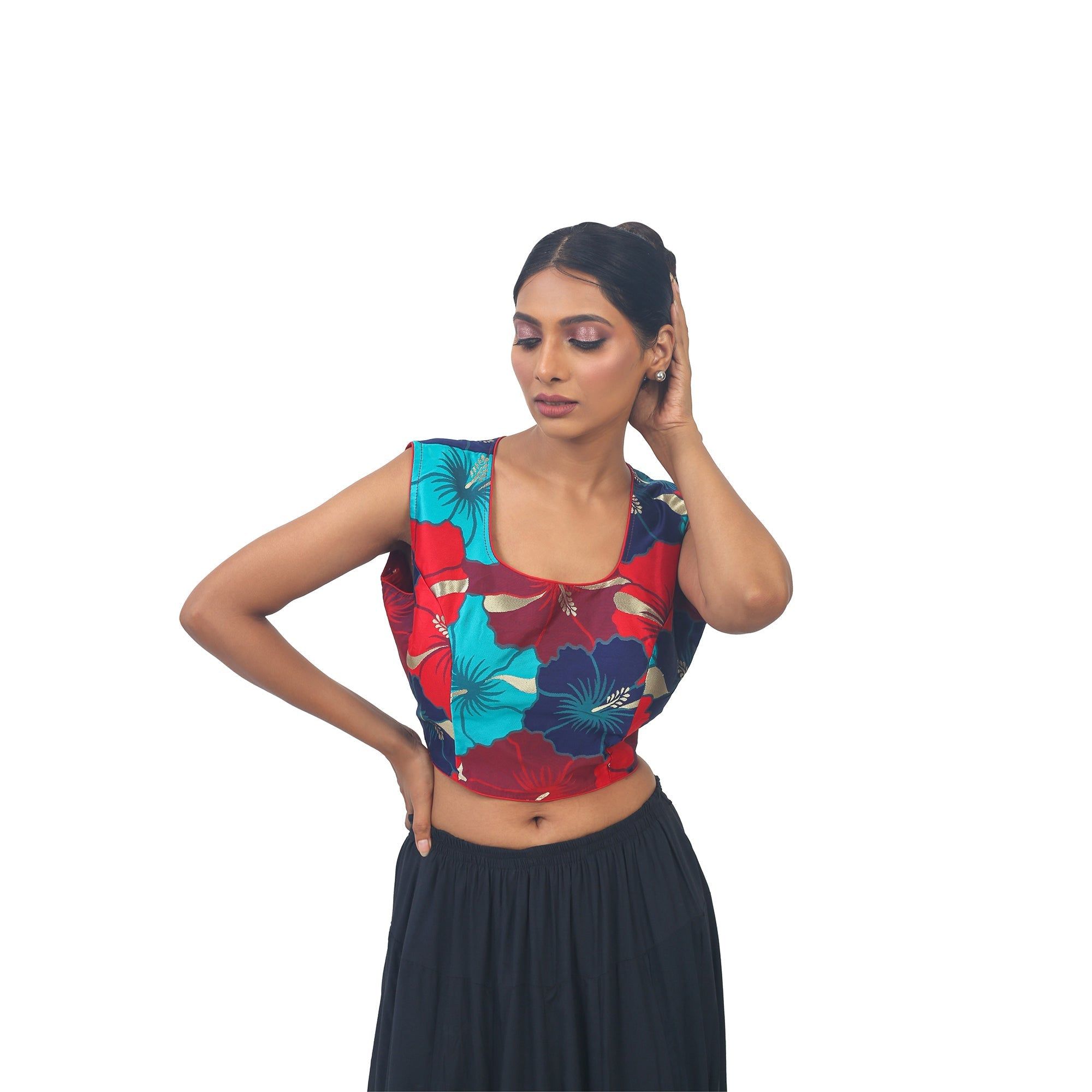 TheHangr Multicolour Silk Designer Blouse - 34