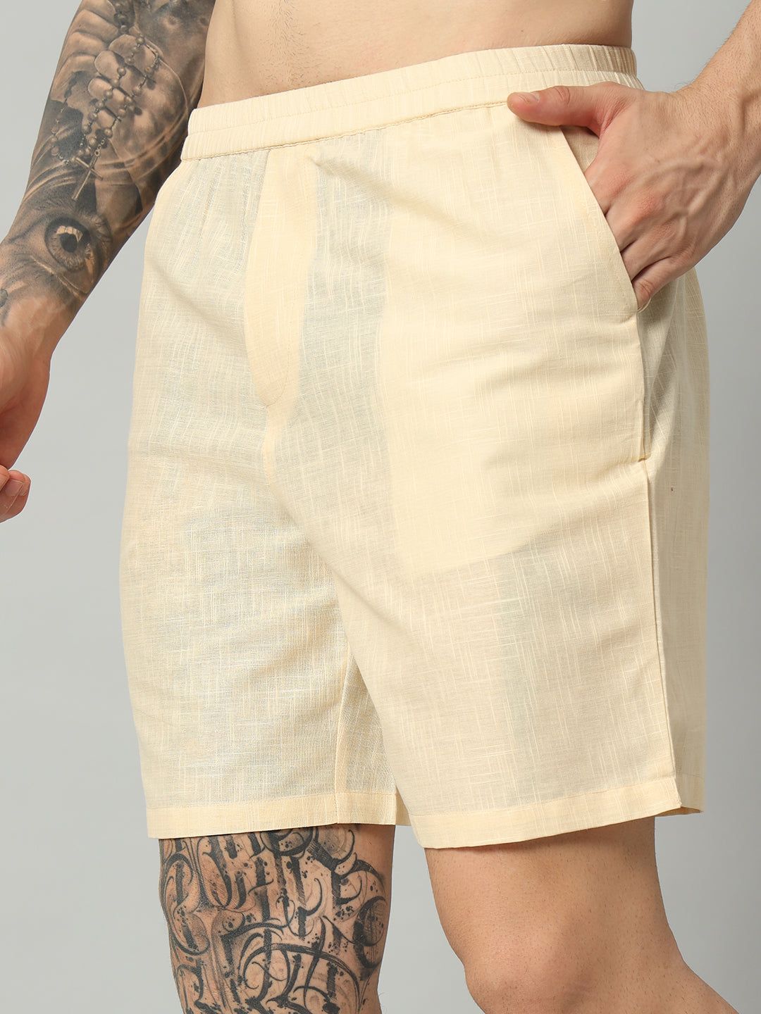 Organic Linen Men's Boxer Shorts - Light Yellow | Regular Fit, Comfortable & Breathable-S