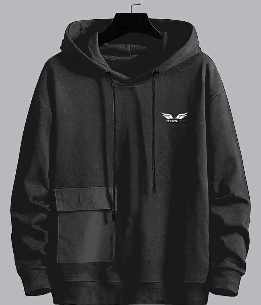 Eyebogler Cotton Blend Regular Fit Solid Full Sleeves Men's Hooded T-Shirt - Black ( Pack of 1 )