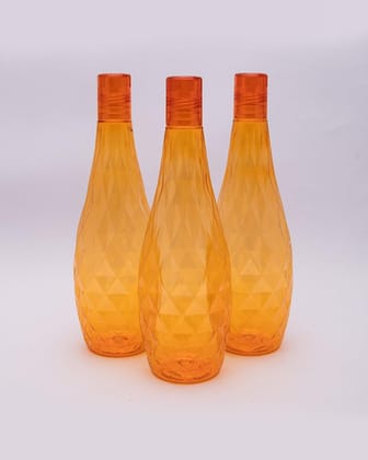 Fridge Water Bottle Set, Crystal Look, Orange Colour, Plastic, 1 L, Pack Of 3
