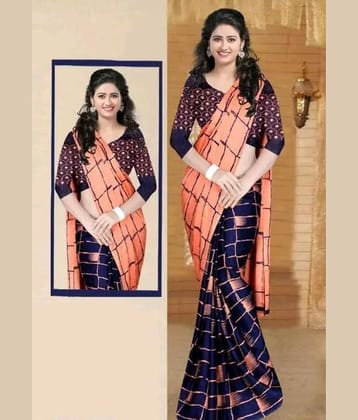 JIHANA FAB Chiffon Printed Saree With Unstitched Blouse Piece ( Orange )