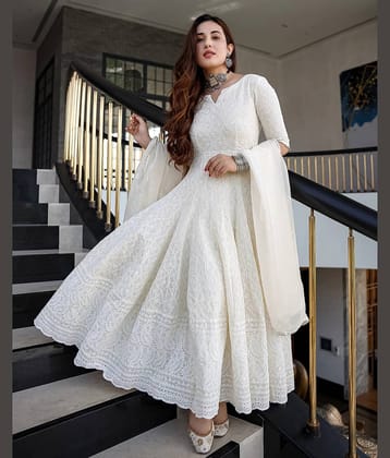Royal Export Cotton Embroidered Kurti With Pants Women's Stitched Salwar Suit - White ( Pack of 1 )