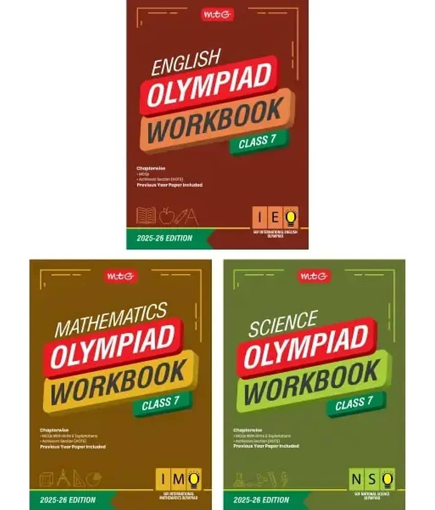 MTG Class-7 NSO-IMO-IEO (Science, Mathematics & English) Olympiad Workbook Combo (Set of 3 Books) | MCQs, & Achievers Section - SOF Olympiad Books For 2025-26 Exam