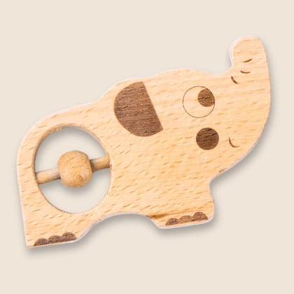Cots and Cuddles Wooden Animal Rattle Toy for Babies & Newborns (1pc)-Elephant