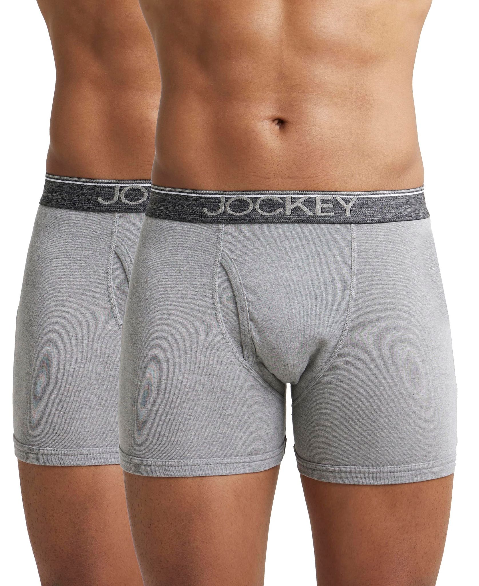 Jockey Men's Super Combed Cotton rib fabric Boxer Briefs with Front Fly, Ultrasoft and Durable waistband (Pack of 2) 8009_Grey Melange_XL Jockey Men's Super Combed Cotton rib fabric Boxer Briefs with Front Fly, Ultrasoft and Durable waistband (Pack of 2)