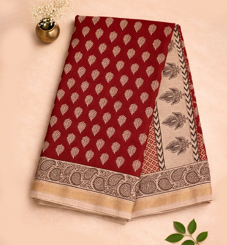 Bagh Print Maheshwari Cotton-Silk Saree – Hand Block Printed