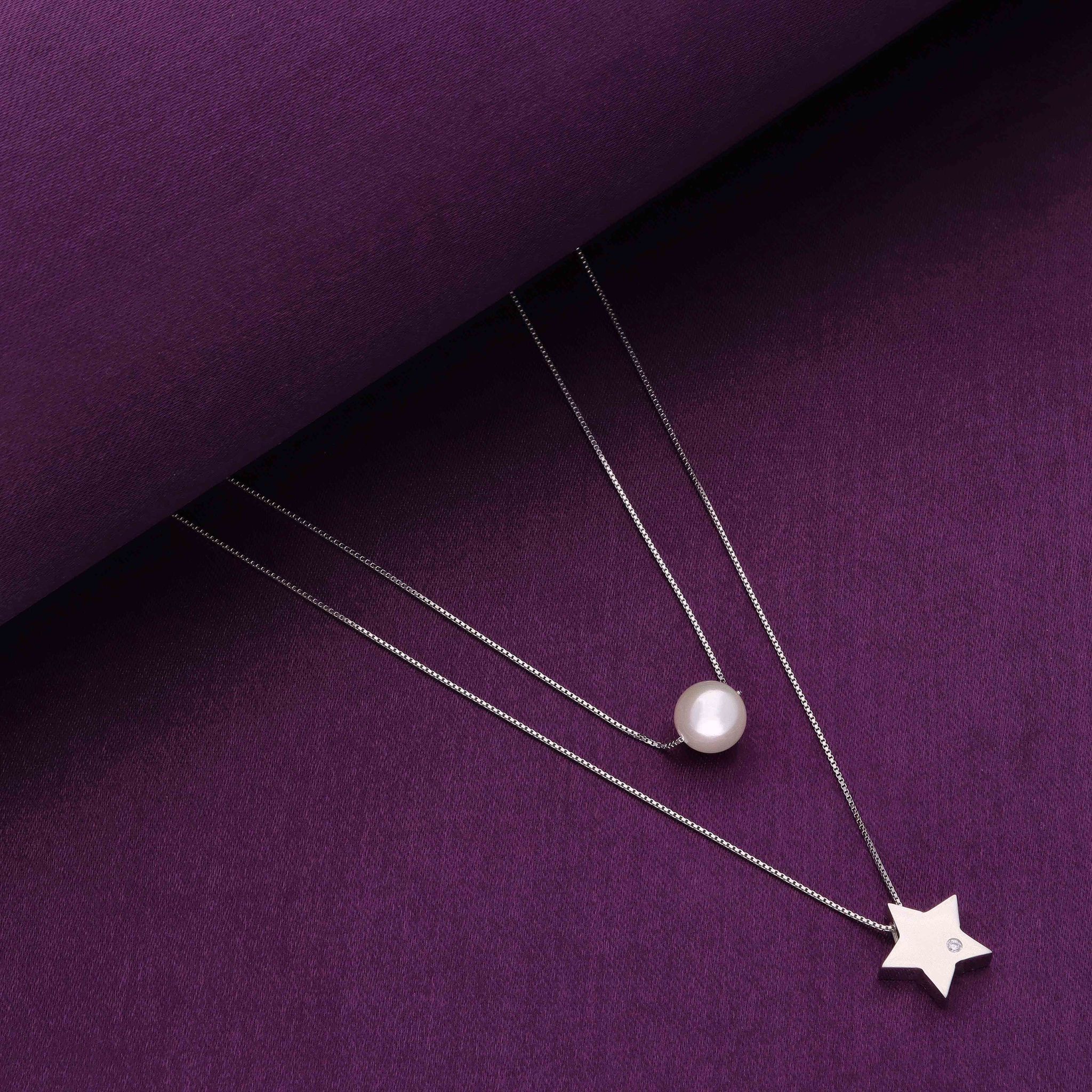 Sterling Stargaze Pearl Silver Chain Necklace-Pearl / Silver