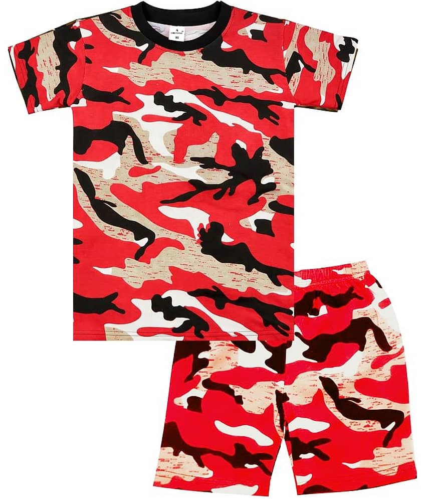 COOLTEES4U Pack of 2 Unisex Cotton T-Shirt & Shorts Set ( Red )