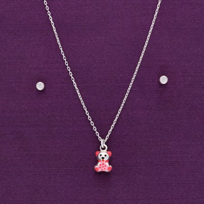 Pink Teddy Silver Pendant & Earring Set-None / Silver