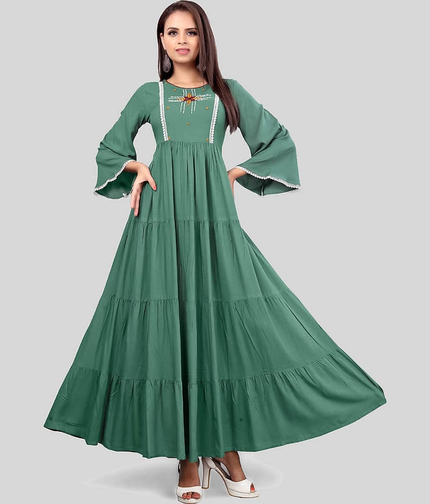 Madhuram Textiles - Green Rayon Women's Anarkali Kurti ( Pack of 1 )