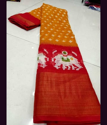 Saadhvi Art Silk Printed Saree With Unstitched Blouse Piece ( Yellow )