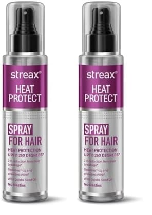Streax Heat Protection Spray For Hair -100 Ml, Hair Styling Spray For Women & Men, Heat Protectant Spray For Hair Upto 250C & 2X Less Hair Breakage I Frizz Free & Helps In Damage Control (Pack of 2) Streax Heat Protection Spray For Hair -100 Ml, Hair Sty