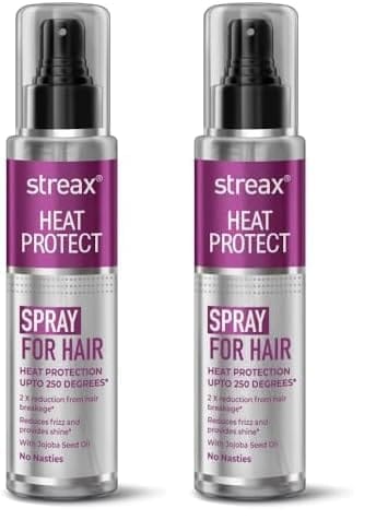 Streax Heat Protection Spray For Hair -100 Ml, Hair Styling Spray For Women & Men, Heat Protectant Spray For Hair Upto 250C & 2X Less Hair Breakage I Frizz Free & Helps In Damage Control (Pack of 2) Streax Heat Protection Spray For Hair -100 Ml, Hair Sty