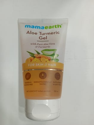 Mamaearth Aloe turmeric Gel With pure aloe vera Turmeric For skin & hair Paraben & Sucone free Dermatologically suits alsen & hair tyg Tested Net content (when p 150 
