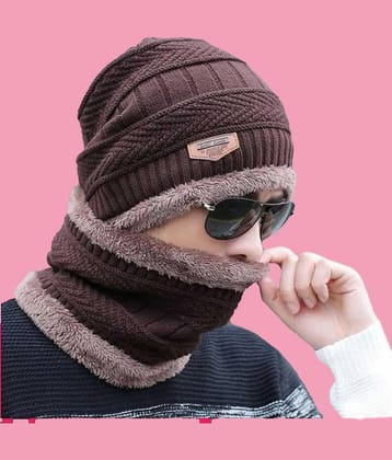 AKSMIT Brown Woollen Women's Cap ( Pack of 2 )