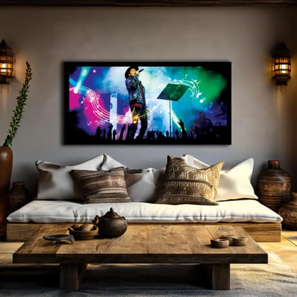 Luminary Concert Spirit – Zubeen Garg Live Vibes Museum-Quality Cotton Canvas Art for Rustic Living Décor | Frame Size (127 X 69 Cm) | Frame Type (Black) | 5-Year Warranty