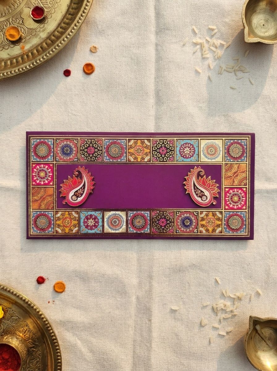 Elegant Magenta Mosaic Money Envelope – Premium Designer Shagun Envelope for Wedding & Festive Gifting