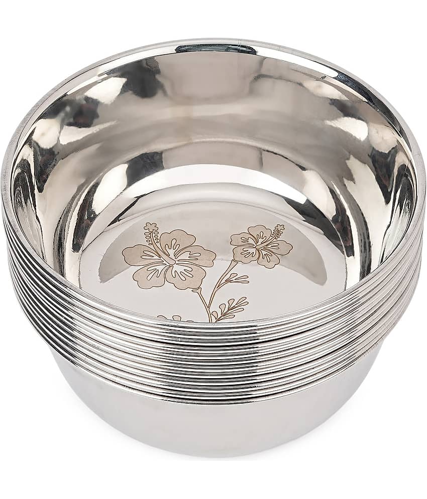 LEROYAL Designer Katori Stainless Steel Vegetable Bowl 10 cm ( Set of 12 ) Silver