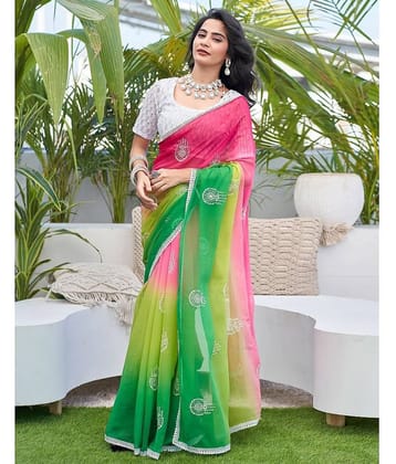 Satrani Georgette Embroidered Saree With Unstitched Blouse Piece ( Multicolor )