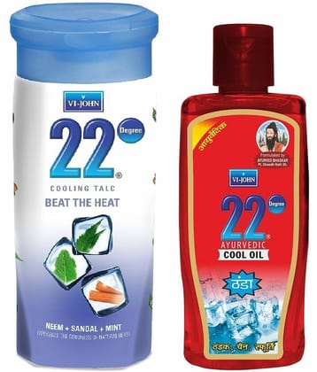 22 Degree Ayurvedic Cool Oil 200ml & 22 Degree Beat the Heat Cooling Talc 100g *2 (400g)- Pack of 3