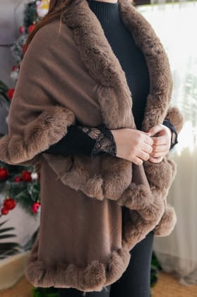 Cressida Woollen Furr Cape-Brown