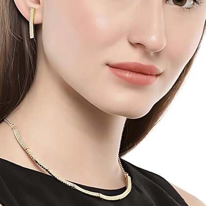 Gold Toned Choker Necklace with Enamel & CZ Stones