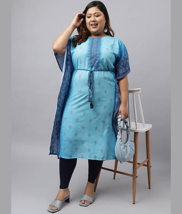 Janasya Georgette Printed Kaftan Women's Kurti - Blue ( Pack of 1 )