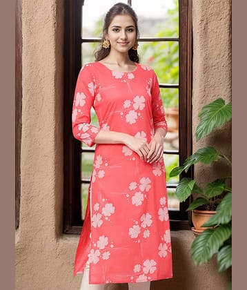 Vaamsi Pack of 1 Cotton Printed Straight Women's Kurti - ( Coral )