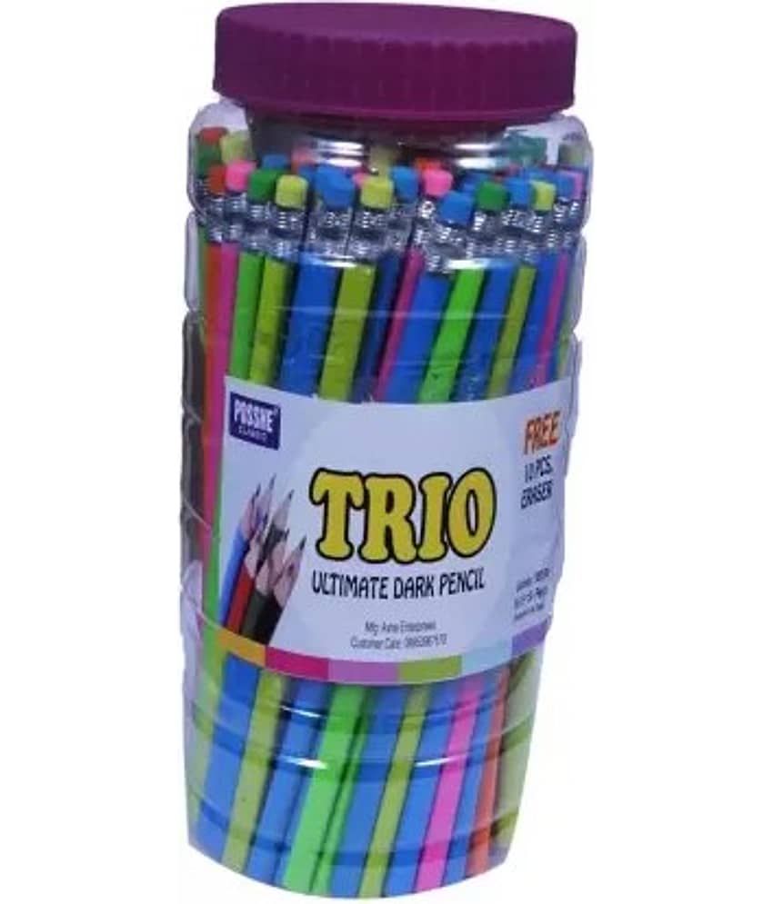 Posshe Lightweight Super Dark Rubber Pencil With 5 Pcs Sharpener 100 Pieces Pencil (Set of 105, Multicolor)