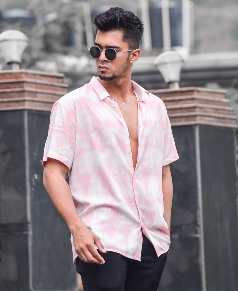 "Peach Perfection: Stylish Men's Shirt in Peach and White by GlamaStitch"-S