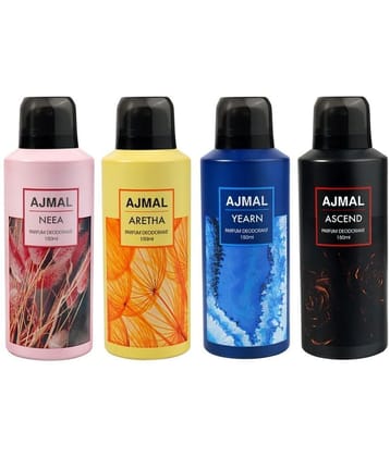 Ajmal Neea, Aretha, Yearn and Ascend Deodorant Perfume 150ML Gift For Men and Women Pack of 4