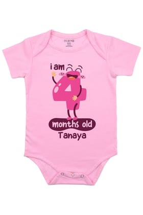 Four Month Milestone Baby Romper | Onesies w/ Custom Name-Baby Romper / Pink / 0-3 Months