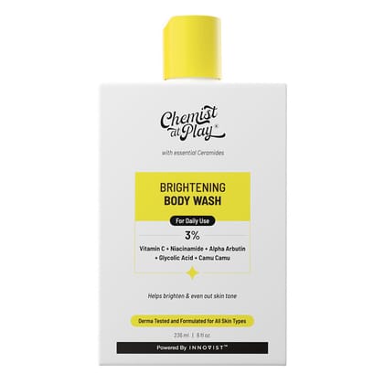 Chemist at Play Brightening Body Wash | Glowing Skin Vitamin C Bodywash | Helps to Reduce Fades Dark Spots, Tan & Evens out Skin Tone| Alpha Arbutin| 30X Vitamin C with Camu Camu | Women & Men | 236ml Chemist at Play Brightening Body Wash | Glowing Skin 