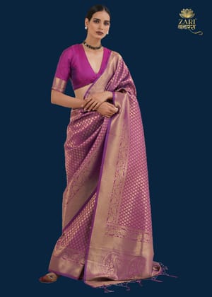 Royal Princes Wineberry Purple Woven Kanjivaram Saree