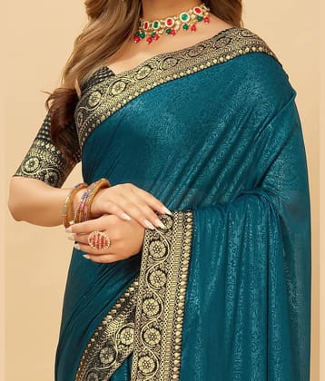 Parmila Fashion Silk Embellished Saree With Unstitched Blouse Piece ( Teal )