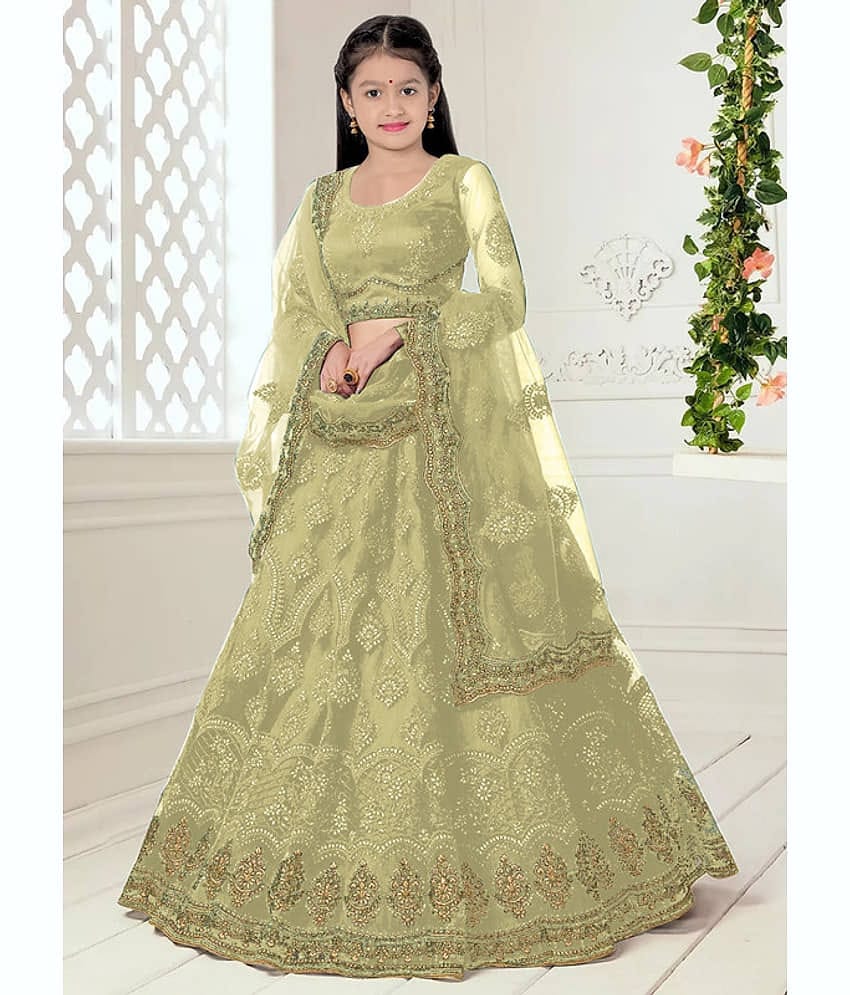 piludi Net Lehenga Choli Set For Girls ( Pack of 1 , Lime Green )