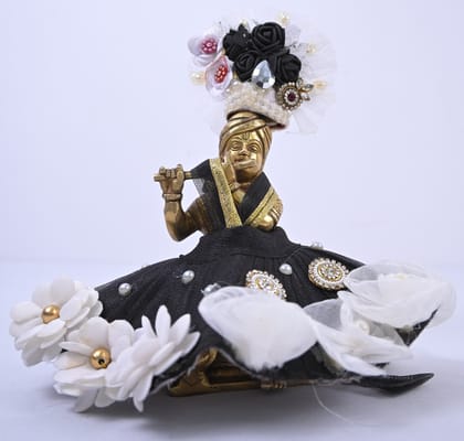 Black White Floral Pearl Designer Laddu Gopal Dress Set