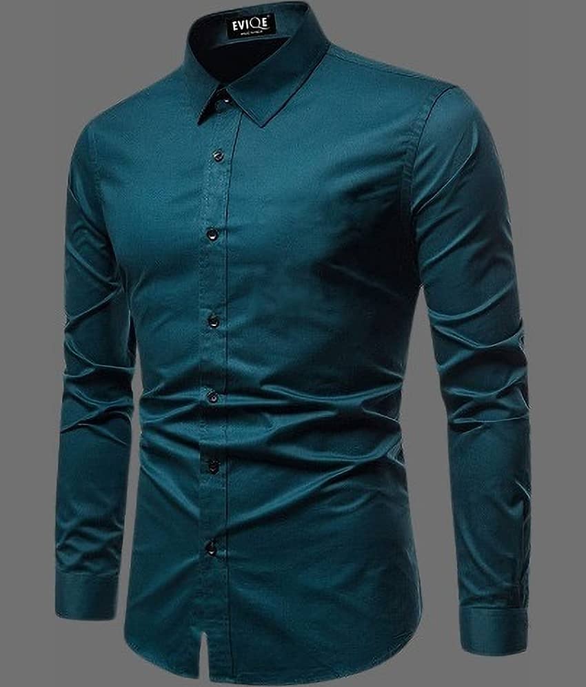 Eviqe Cotton Blend Regular Fit Solids Full Sleeves Men's Casual Shirt - Teal ( Pack of 1 )