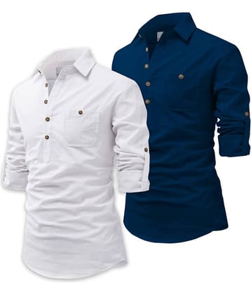 UNI VIBE Indigo Cotton Blend Men's Shirt Style Kurta ( Pack of 2 )