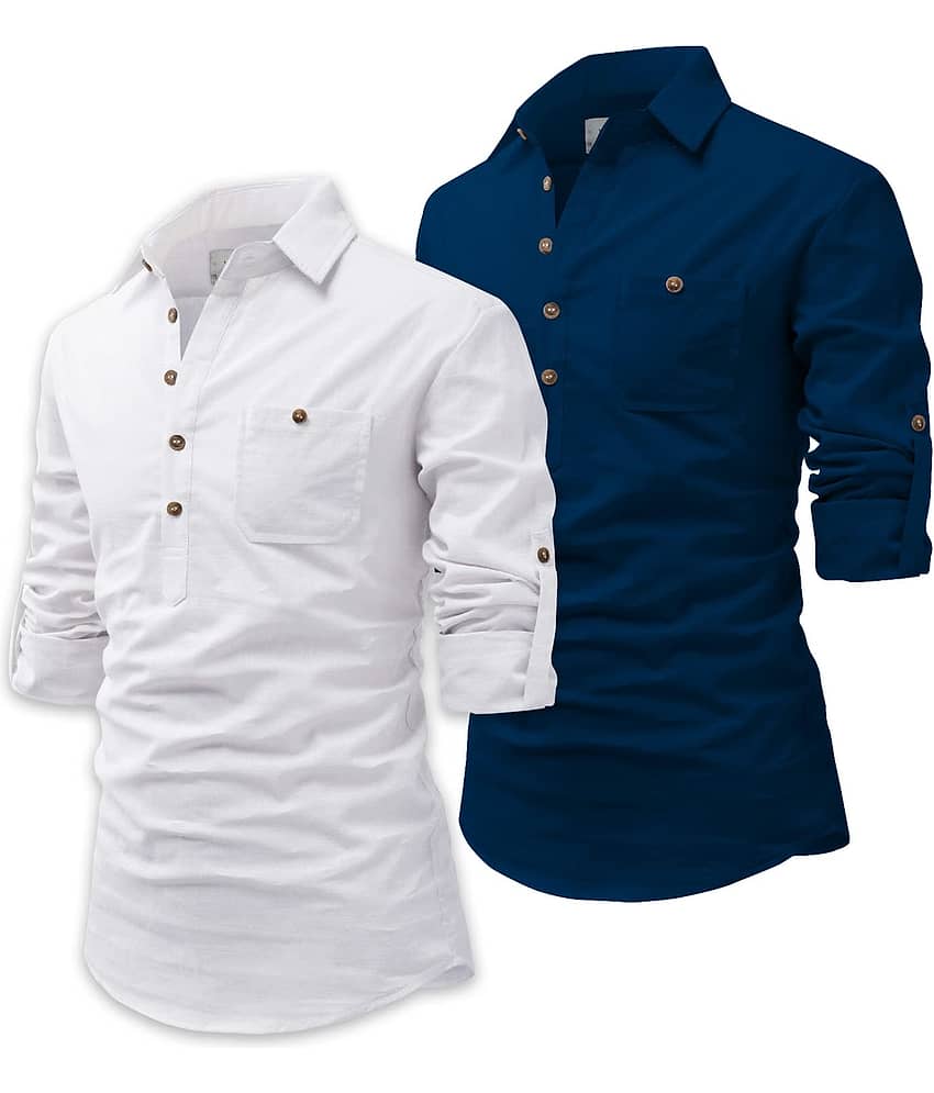 UNI VIBE Indigo Cotton Blend Men's Shirt Style Kurta ( Pack of 2 )