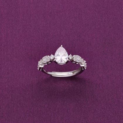 Tear Drop Silver Solitaire Ring-White Stone / Silver / US 5 (15.6 mm Diameter)